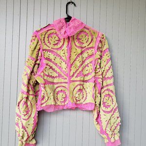 Fendi Hot Pink Mesh and Green applique Jacket